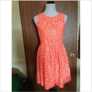 MADEWELL Neon Orange Lace Floral Design Dress SZ 4